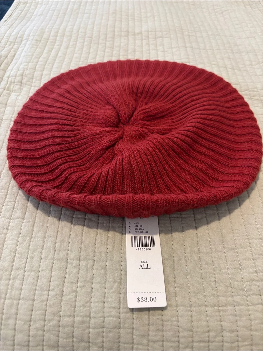 Anthropologie Red Ribbed Knit Beret
